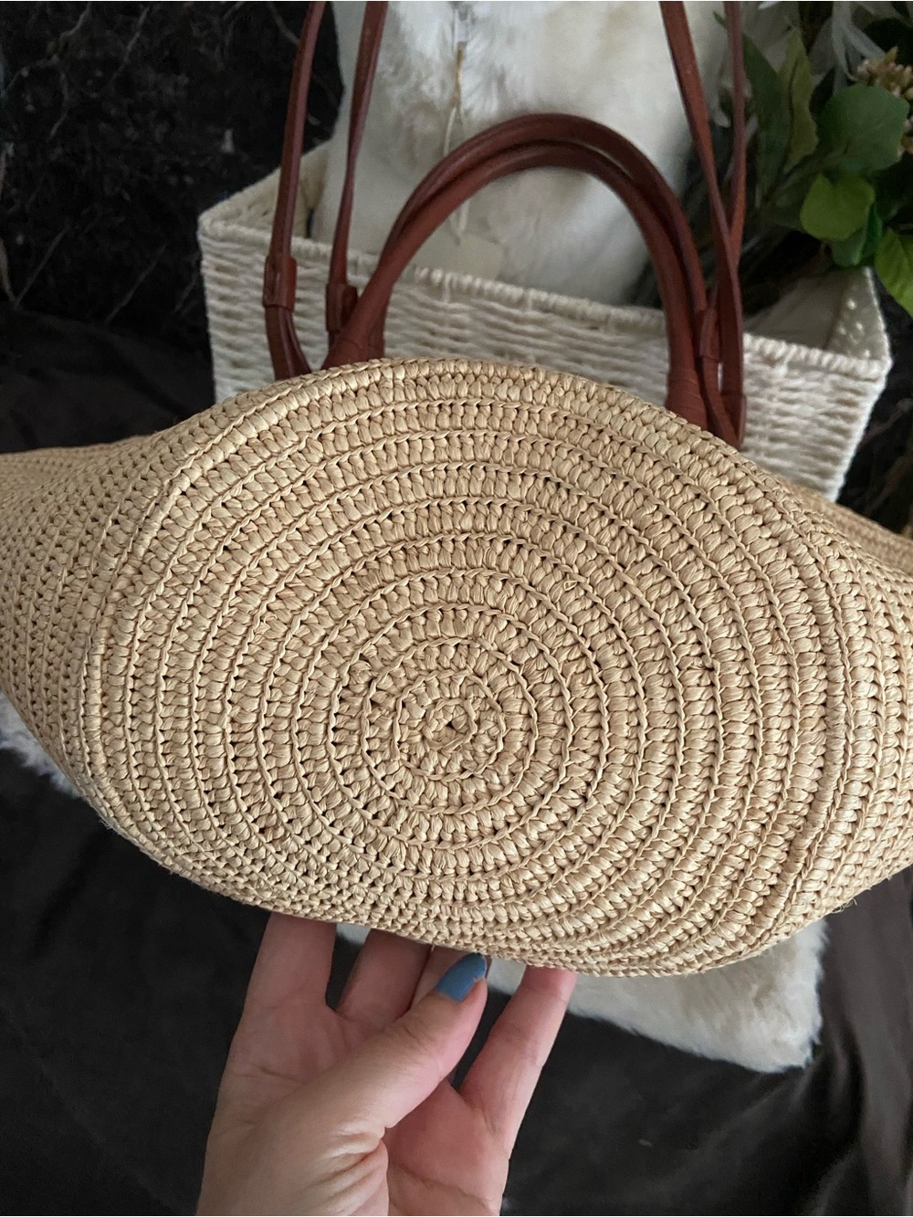 SEZANE Justine Raffia Basket Bag With Leather Handles ⚜️ - Picture 5 of 12